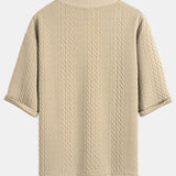 Relaxed Fit Geometric Jacquard V-Neck T-Shirt with Three-Quarter Sleeves and Shorts