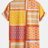 Button-Up Shirt with Paisley Border Design