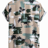 Color Block Palm Tree Print Button-Up Shirt with Matching Swim Shorts