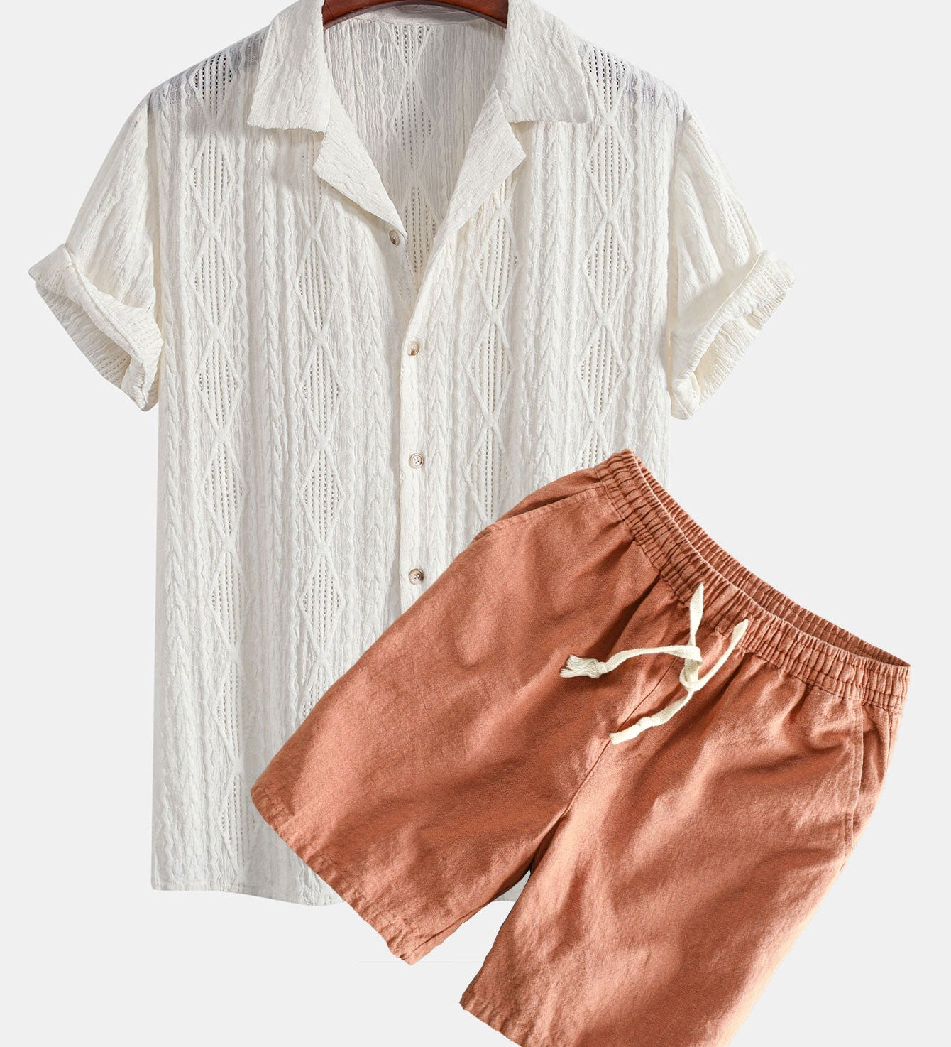 Geometric Jacquard Cuban Shirt with Linen-Cotton Blend Shorts