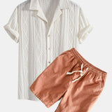 Geometric Jacquard Cuban Shirt with Linen-Cotton Blend Shorts