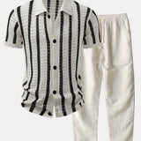 Striped Eyelet Knit Top & Straight-Leg Linen Trousers