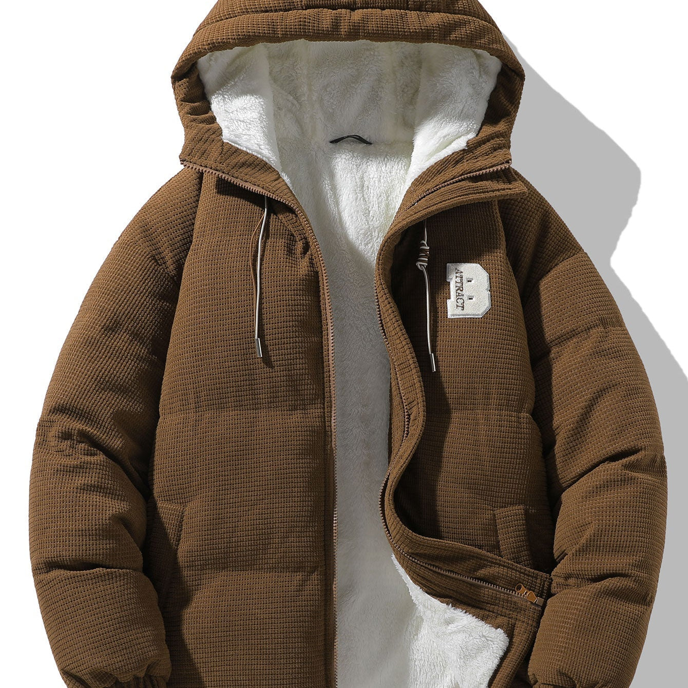 Teddy-Fleece Lined Corduroy Hooded Puffer Jacket