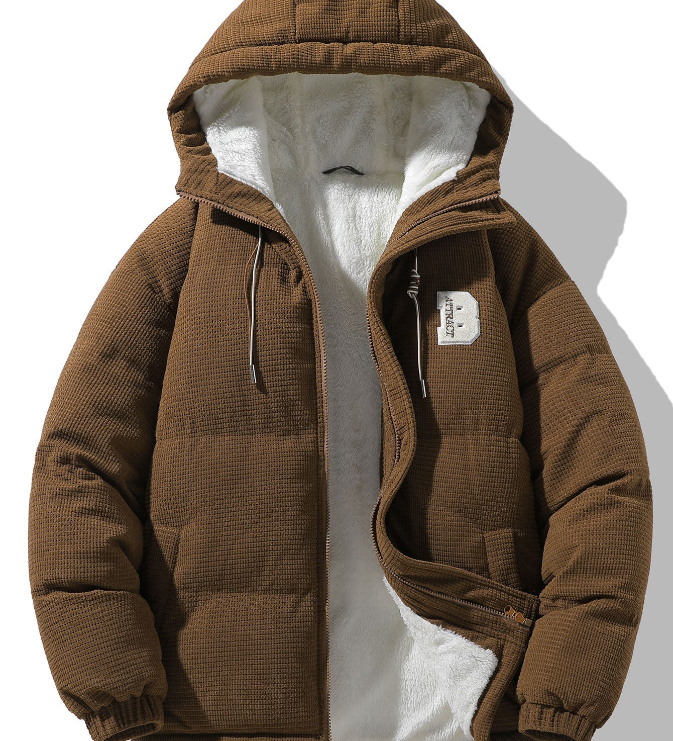 Teddy-Fleece Lined Corduroy Hooded Puffer Jacket