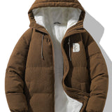 Teddy-Fleece Lined Corduroy Hooded Puffer Jacket