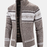 Geometric Pattern Zip-Up Sweater
