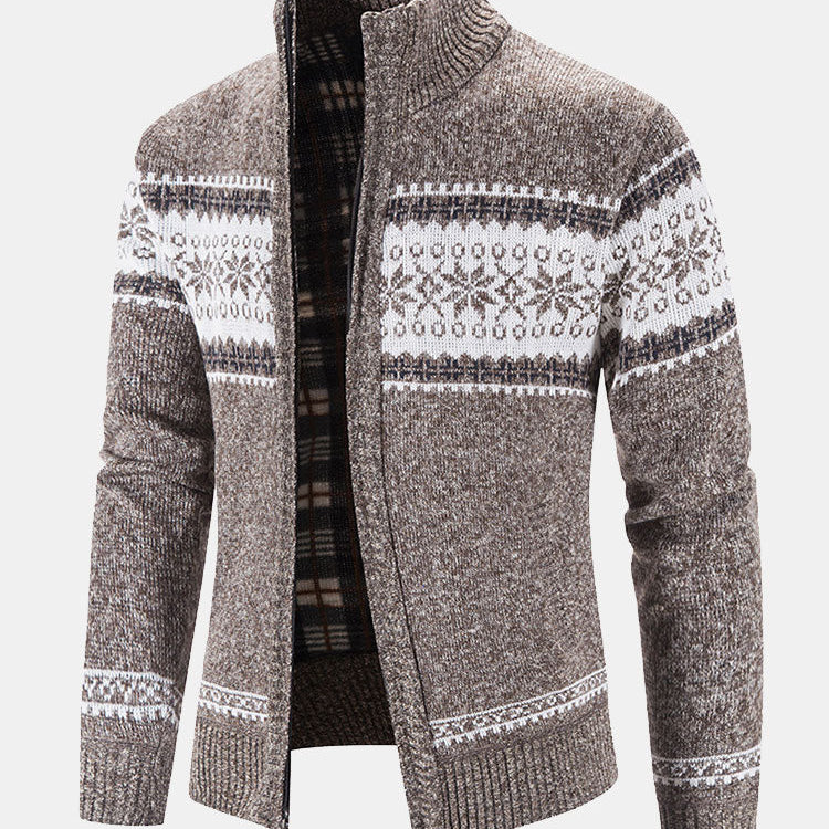 Geometric Pattern Zip-Up Sweater