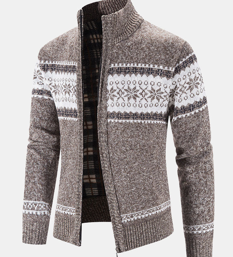 Geometric Pattern Zip-Up Sweater