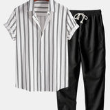 Striped Button-Up Shirt and Straight-Leg Linen Pants Set