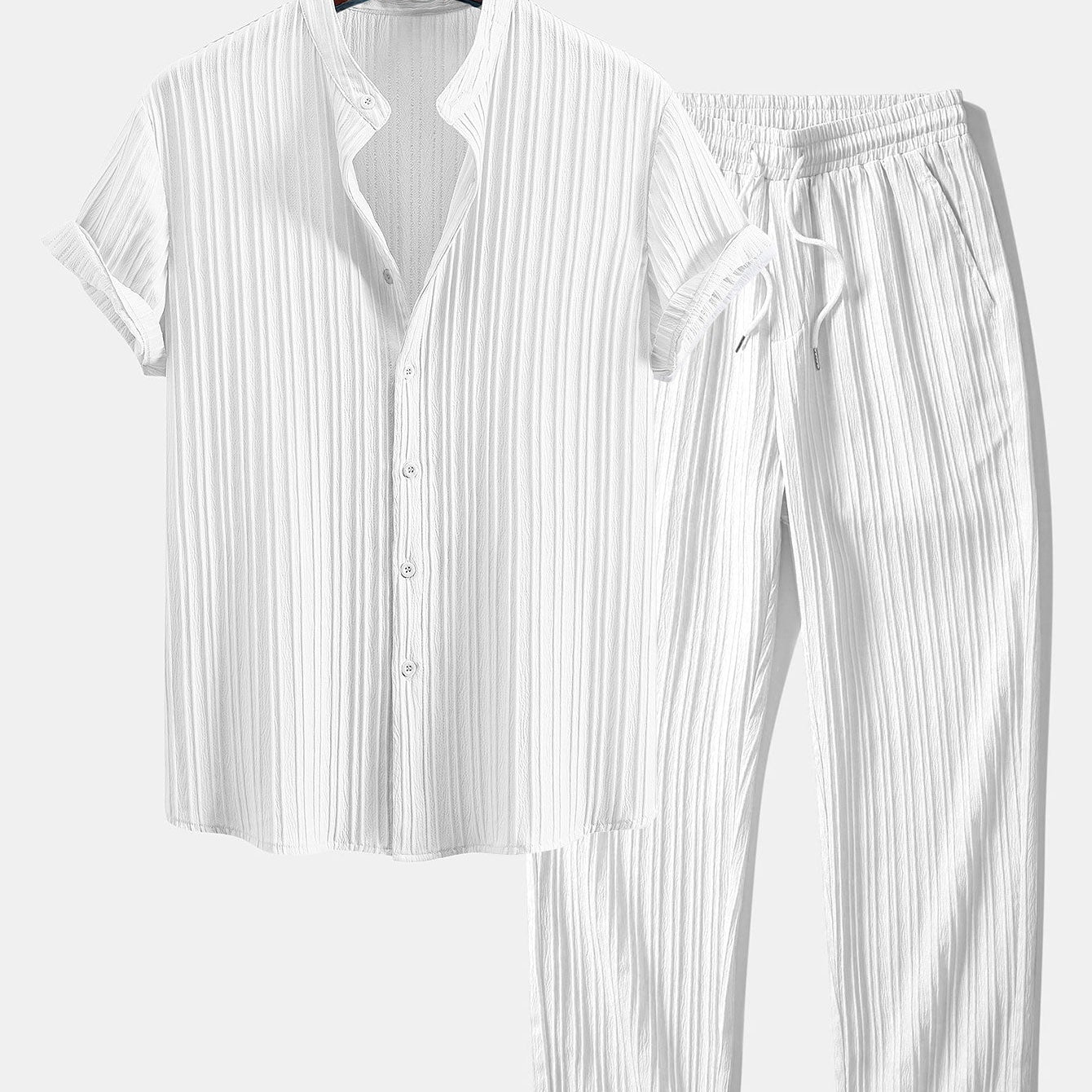 Textured Stand Collar Top & Straight-Leg Trousers