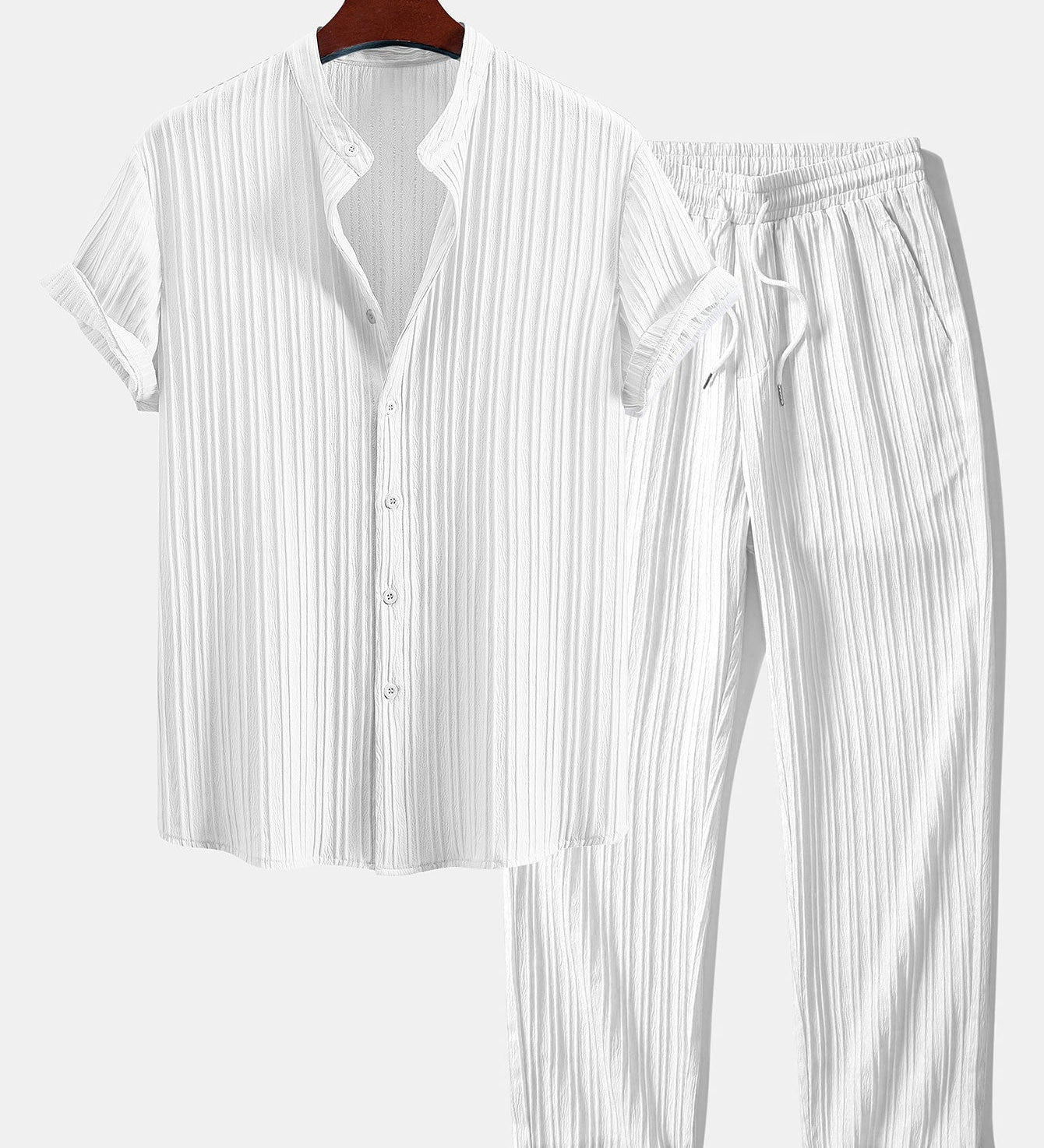 Textured Stand Collar Top & Straight-Leg Trousers