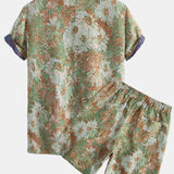 Floral Jacquard Cuban Shirt and Shorts Set
