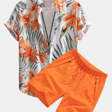 Floral Print Button-Up Shirt and Swim Shorts Set