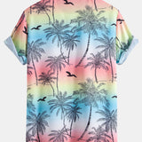 Button-Up Shirt with Palm Tree and Seagull Print