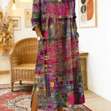 RENATA – Spalvinga džinsinė patchwork suknelė