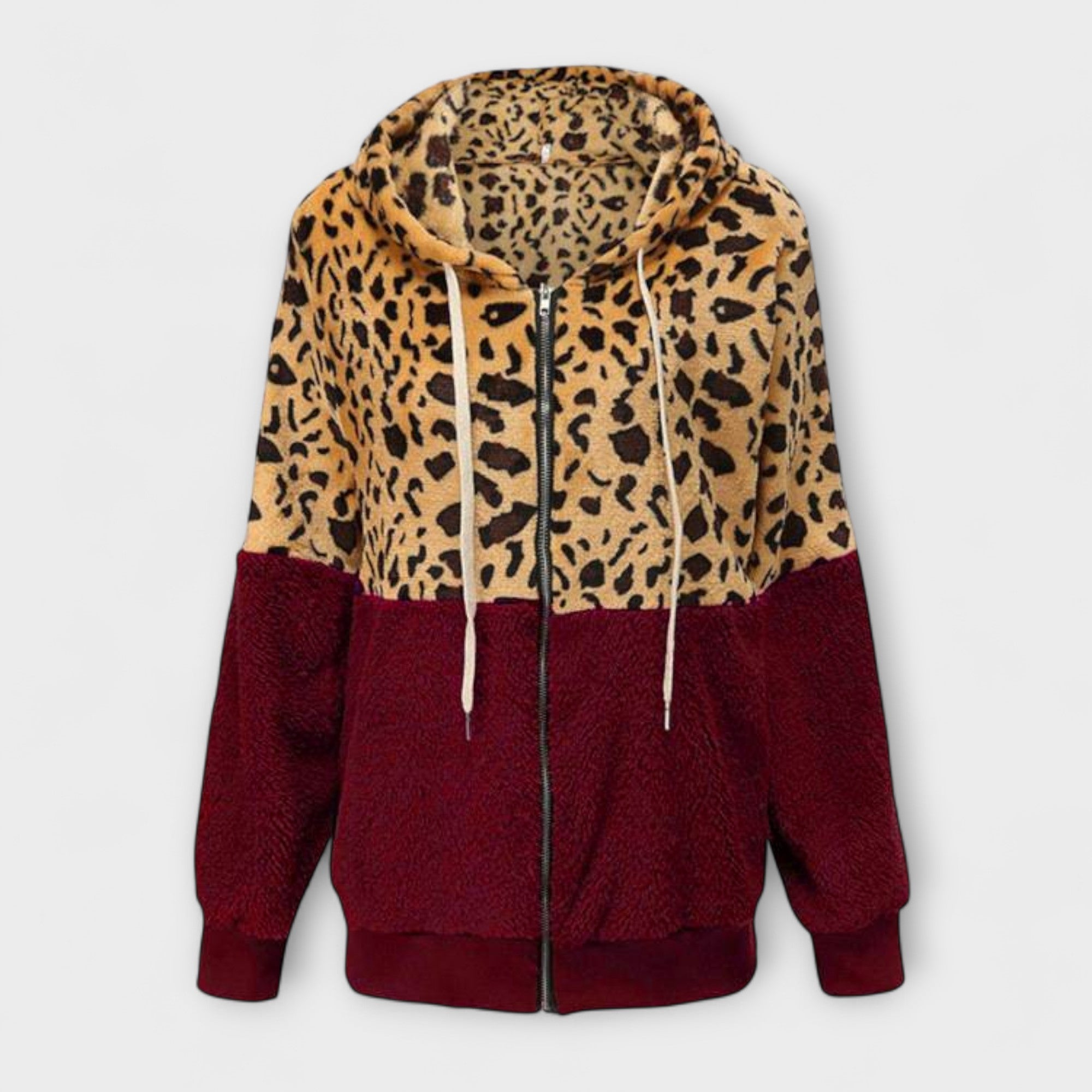 Lea - Fleece džemperis su gobtuvu leopardų raštu