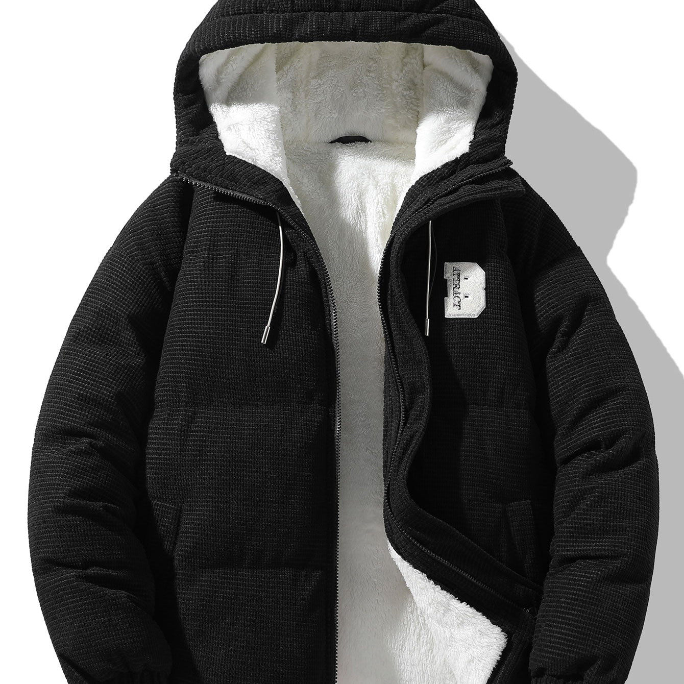 Teddy-Fleece Lined Corduroy Hooded Puffer Jacket