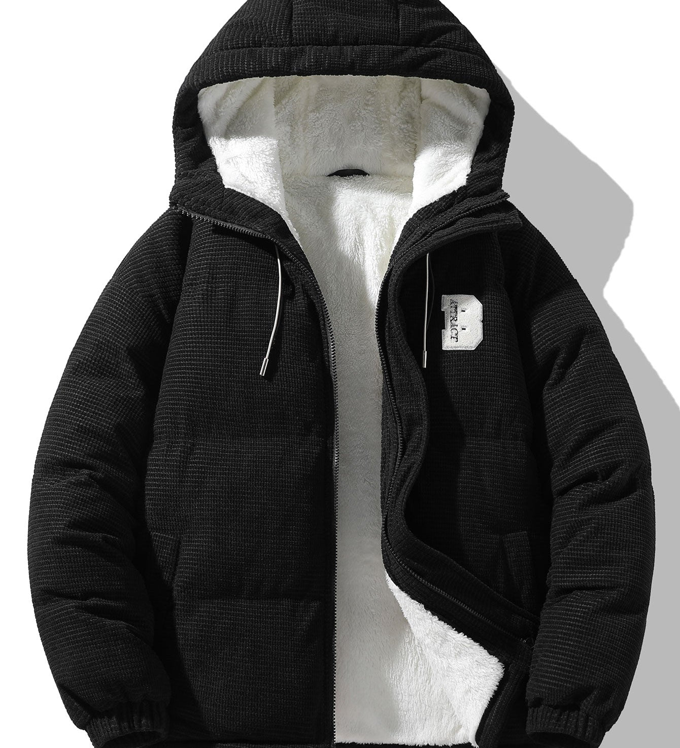 Teddy-Fleece Lined Corduroy Hooded Puffer Jacket