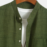 Long Sleeve Stand Collar Top with Straight Leg Linen Trousers