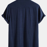 Button-Up Shirt and Drawstring Shorts Set in Linen-Rayon Blend