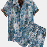 Floral Jacquard Cuban Shirt and Shorts Set