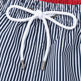 Island-Inspired Sailing Print Button-Up Shirt & Vertical Stripe Drawstring Swim Shorts