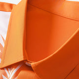 Button-Up Shirt with Leaf Print Patchwork Design