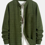 Long Sleeve Stand Collar Top with Straight Leg Linen Trousers