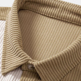Color-Blocked Corduroy Button-Up Shirt
