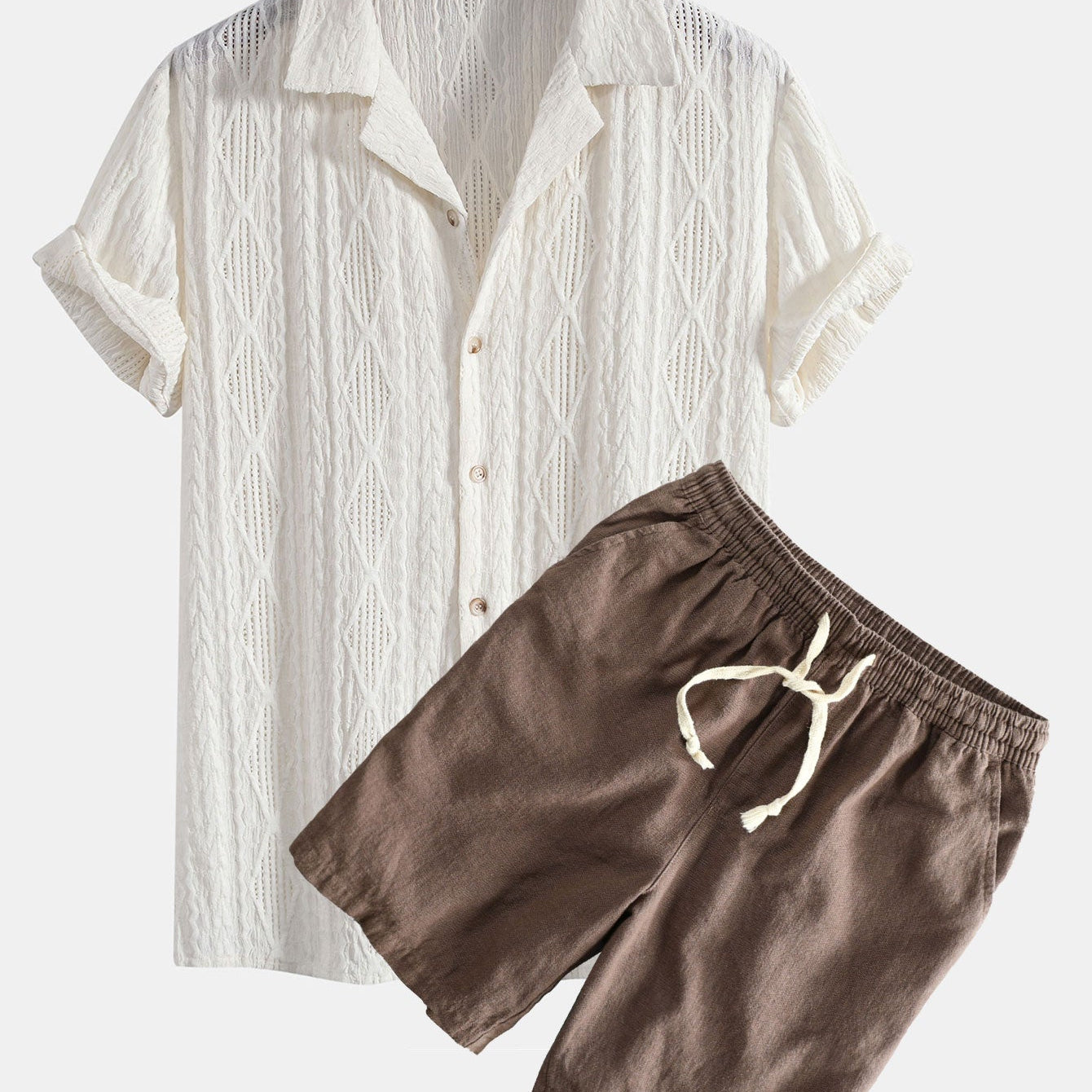Geometric Jacquard Cuban Shirt with Linen-Cotton Blend Shorts