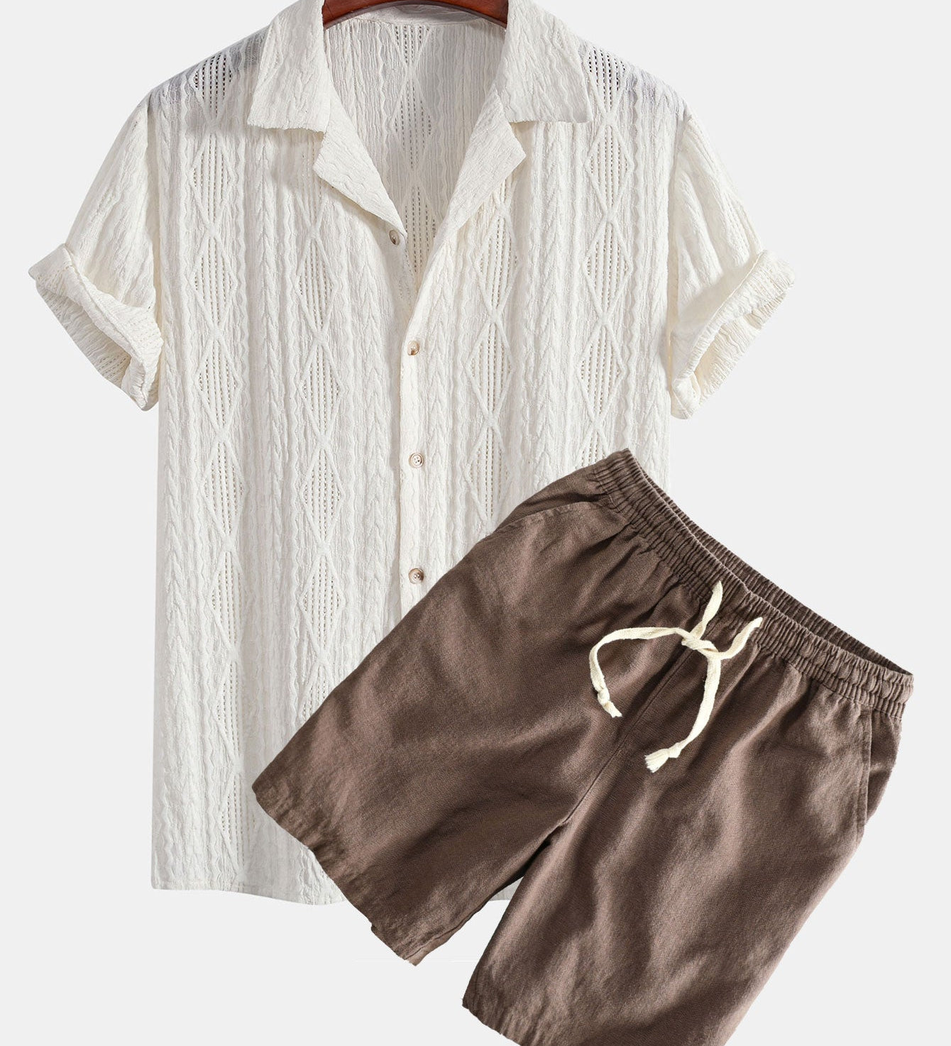 Geometric Jacquard Cuban Shirt with Linen-Cotton Blend Shorts