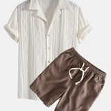 Geometric Jacquard Cuban Shirt with Linen-Cotton Blend Shorts