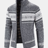 Geometric Pattern Zip-Up Sweater