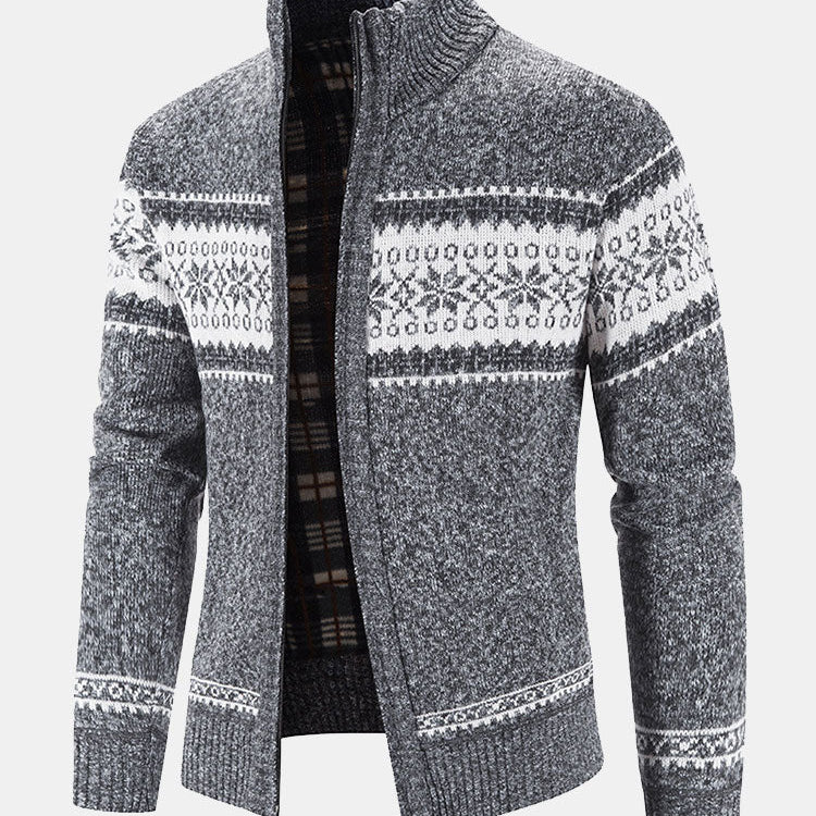 Geometric Pattern Zip-Up Sweater