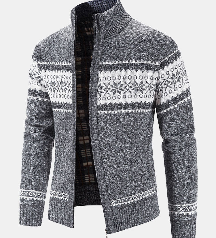 Geometric Pattern Zip-Up Sweater