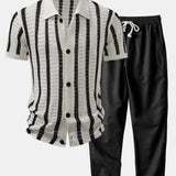 Striped Eyelet Knit Top & Straight-Leg Linen Trousers