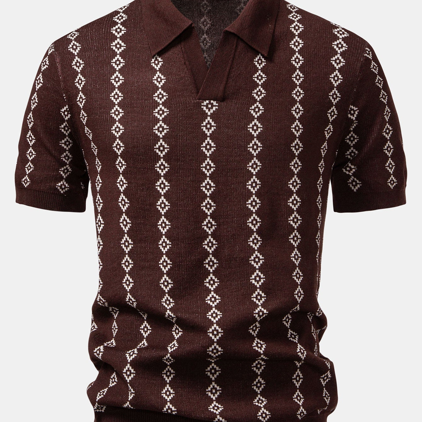 Geometric Pattern V-Neck Knit Polo