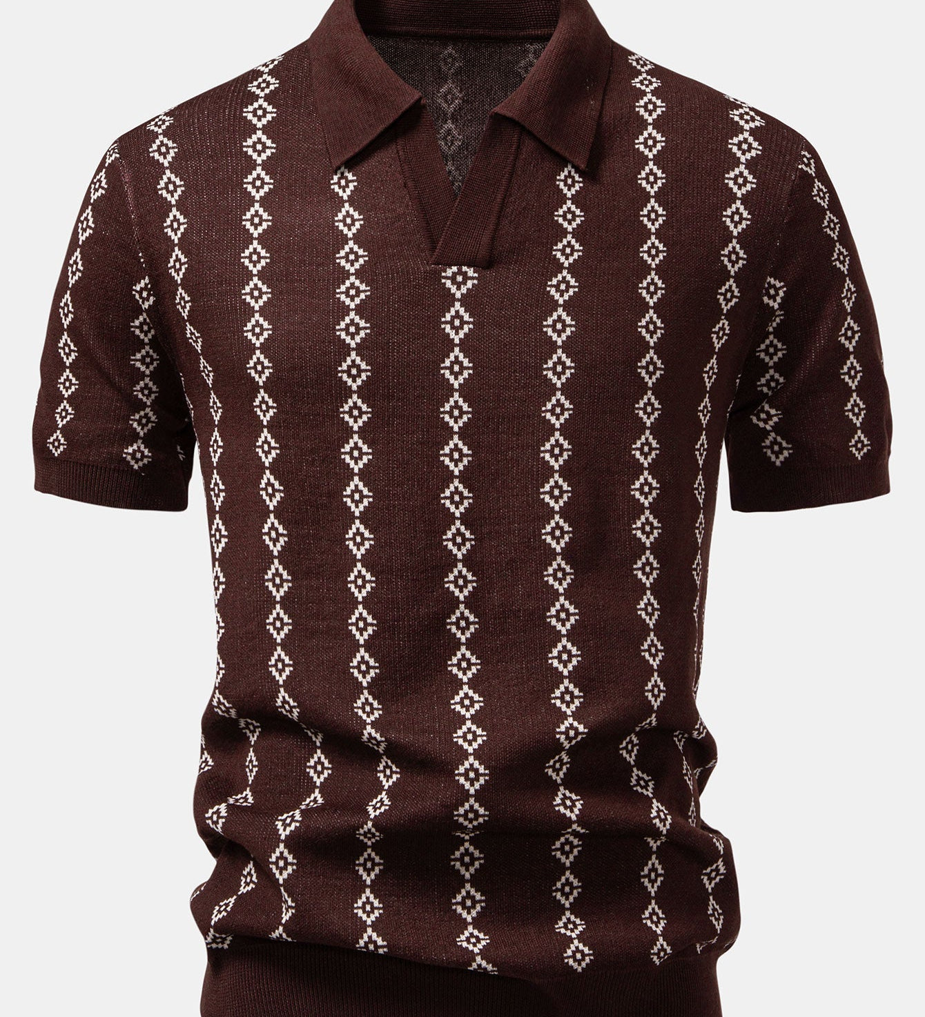 Geometric Pattern V-Neck Knit Polo