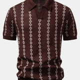 Geometric Pattern V-Neck Knit Polo