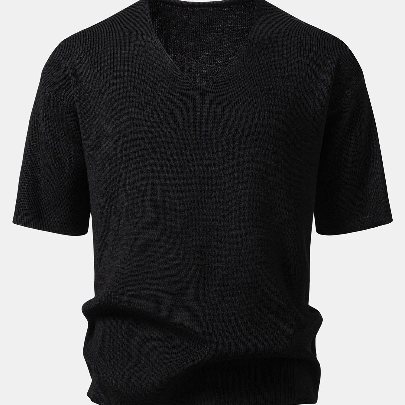 V-Neck Knitted T-Shirt with Drop Shoulder Design