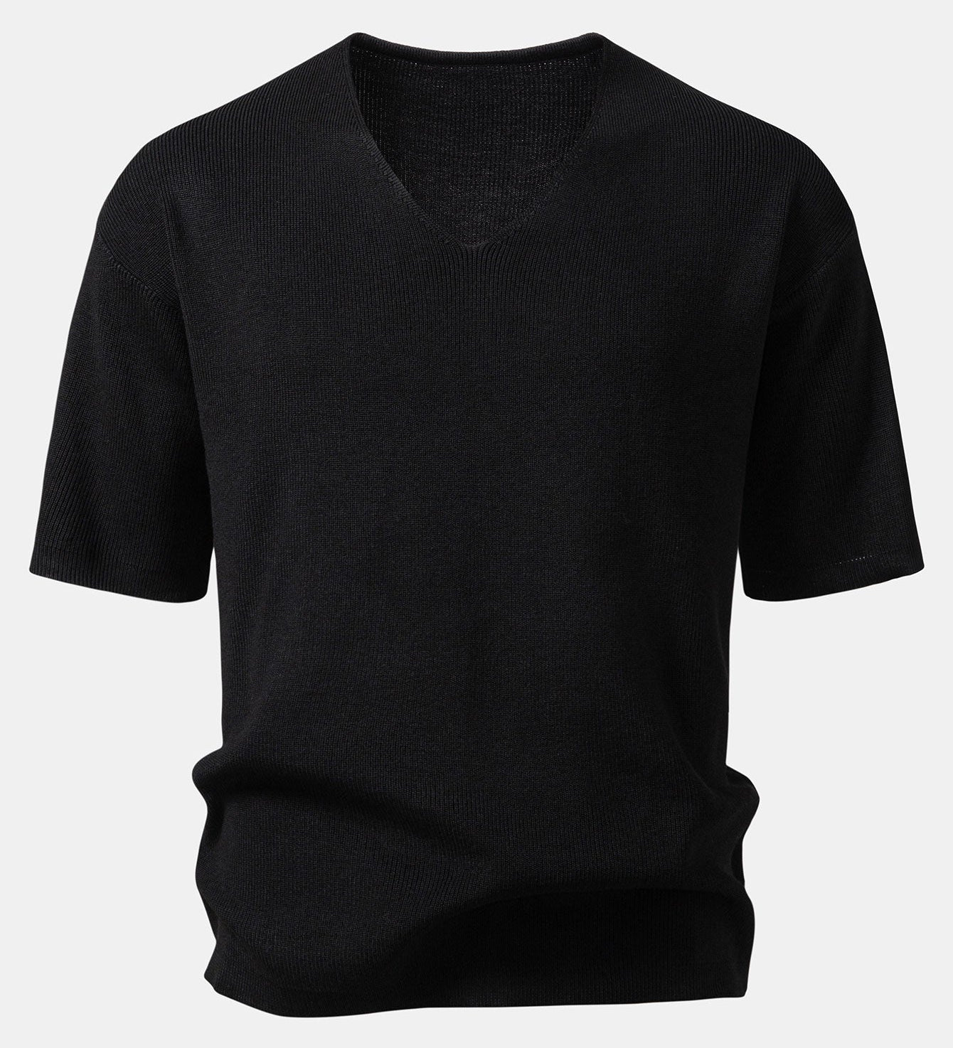 V-Neck Knitted T-Shirt with Drop Shoulder Design