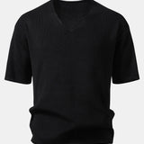 V-Neck Knitted T-Shirt with Drop Shoulder Design