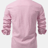Striped Seersucker Stand Collar Shirt