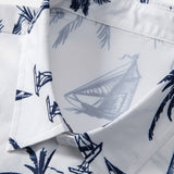 Island-Inspired Sailing Print Button-Up Shirt & Vertical Stripe Drawstring Swim Shorts