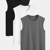 Set of 3 Solid Cotton Sleeveless Tees