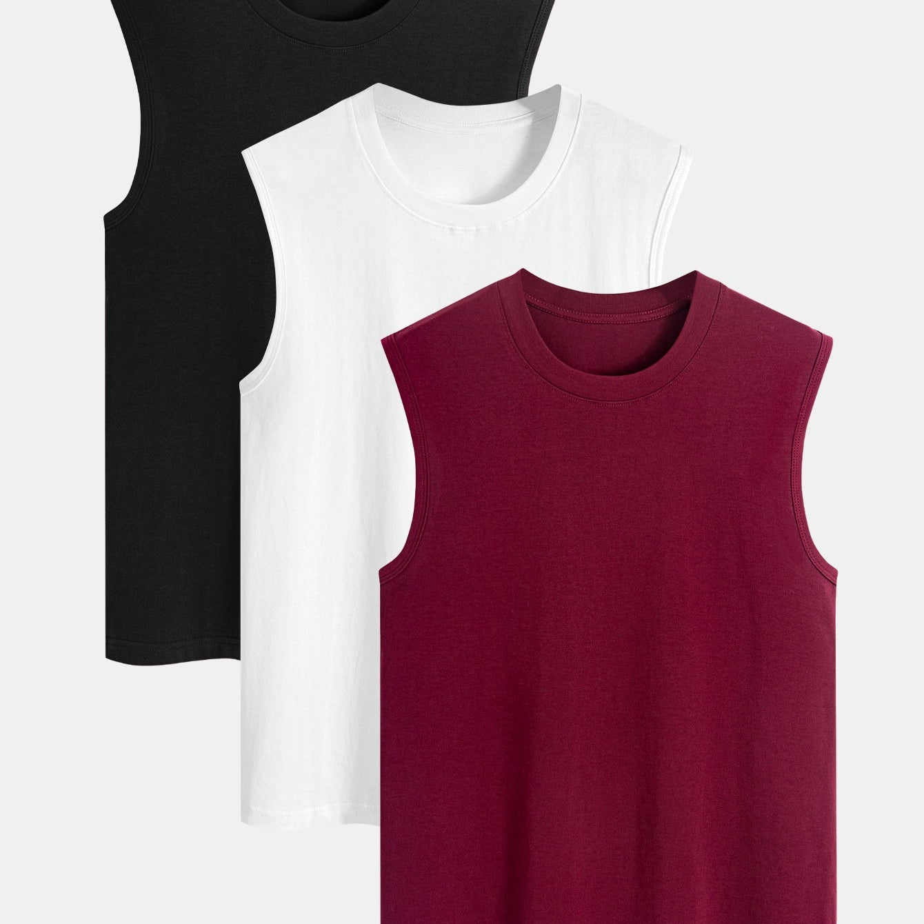 Set of 3 Solid Cotton Sleeveless Tees
