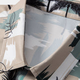 Color Block Palm Tree Print Button-Up Shirt with Matching Swim Shorts