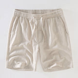 Waffle Textured Button-Up Shirt & Linen-Cotton Blend Drawstring Shorts