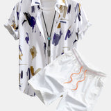 Button-Up Shirt and Swim Shorts with Brushstroke Print