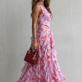 Belladina | Romantica Cascata di Rose Abito lungo con Scollo All'Americana